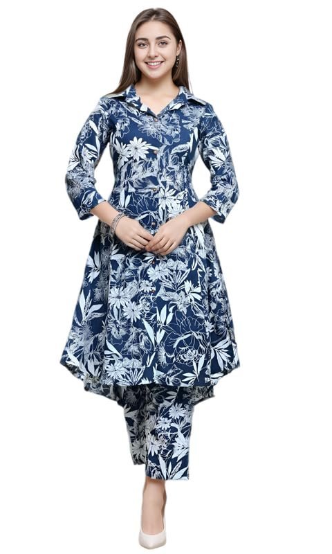 Women's Co-ord Set Cotton Collared Kurta with Pant Cord Set Outdoor Wear