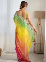 Women's Multicolor Georgette Embroidered Saree With Unstitched Blouse - Image 2