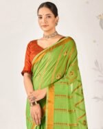 Women Floral Woven Cotton Saree - Image 2