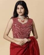 Women Pleated Georgette Saree with Embellished Blouse - Image 4