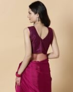 Women Striped Georgette Saree with Pre-Stitched Blouse - Image 2