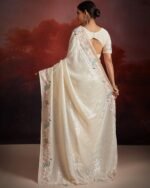 Women Embroidered Saree with Contrast Border - Image 4